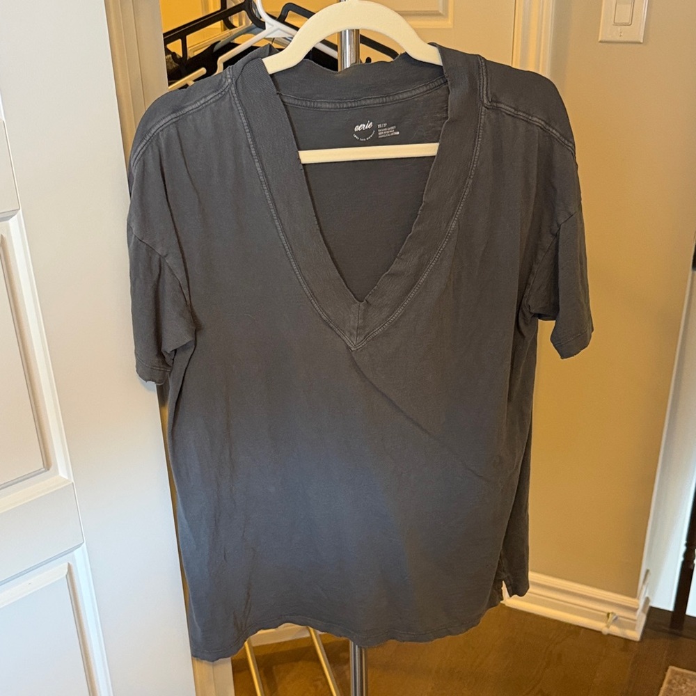 Aerie Charcoal V-Neck Short Sleeve Tee